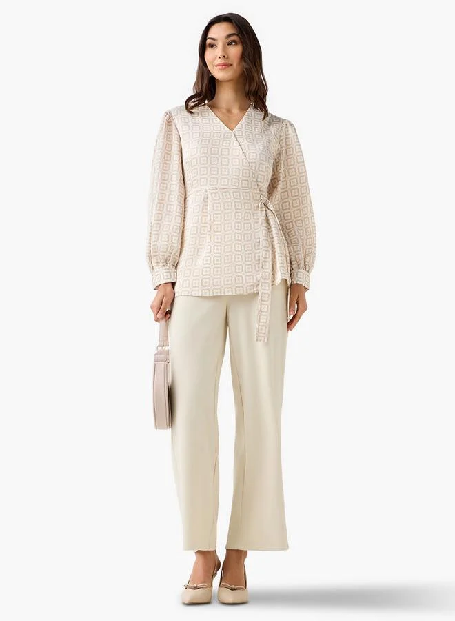 Iconic Iconic Regular Fit Wrap Top with Geometric Print